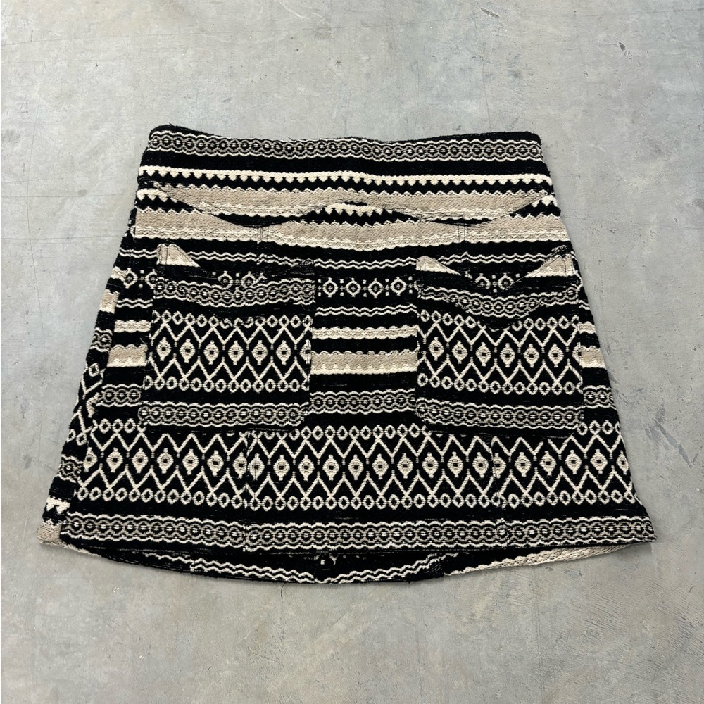 Altar'd State Mini A-line Skirt Sz Small Blk/taupe Aztec Tribal Woven Tweed